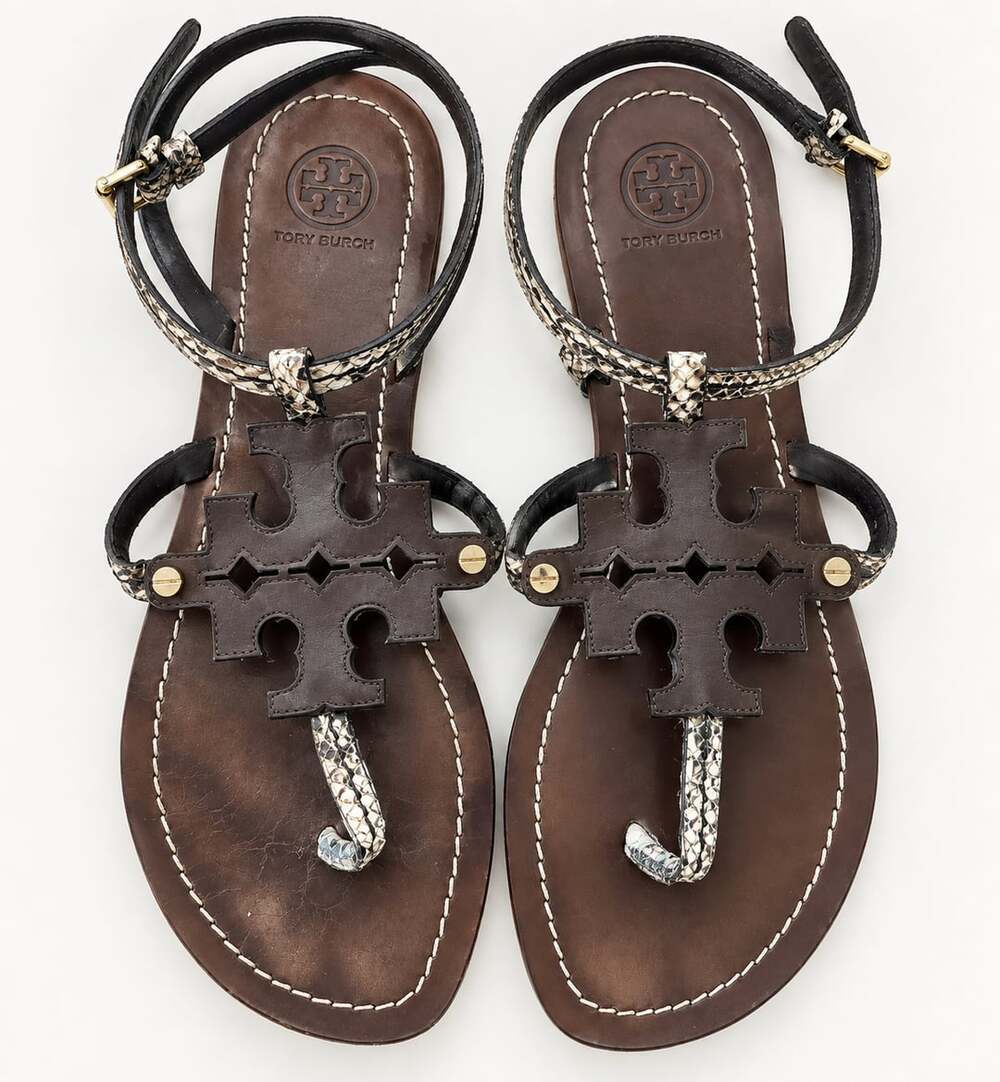 Tory Burch Brown Leather Snakeskin Phoebe Sandals (w)